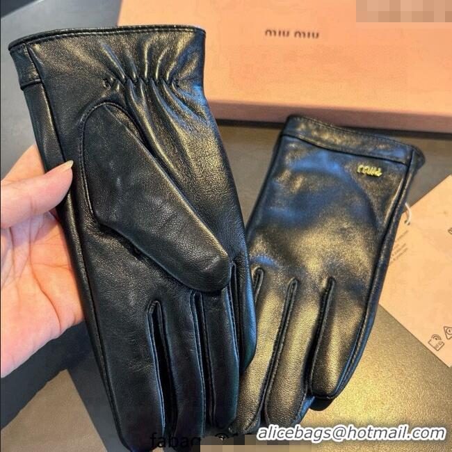Good Taste Miu Miu Logo Lambskin and Cashmere Gloves 1111 Black 2025