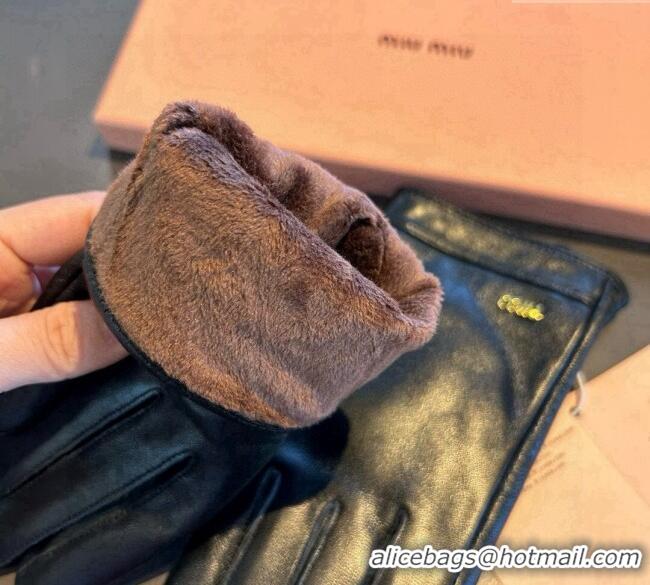 Good Taste Miu Miu Logo Lambskin and Cashmere Gloves 1111 Black 2025