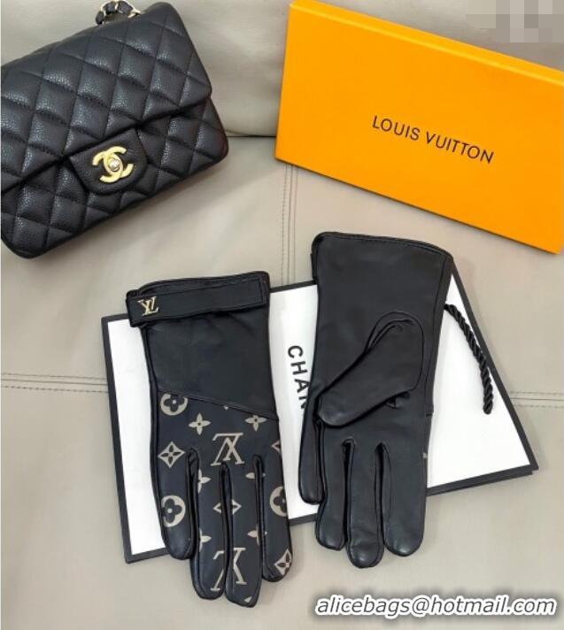 Cheapest Louis Vuitton Lambskin Gloves with Monogram 1111 Black 2025