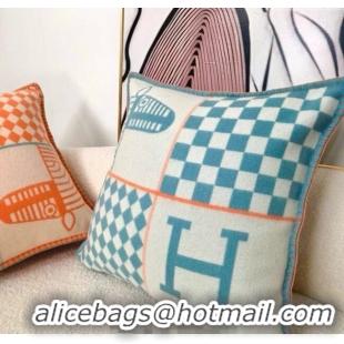 Top Design Hermes Avalon Animaux Nattes Wool Cashmere Pillow 45x45cm HS091032 Blue 2025