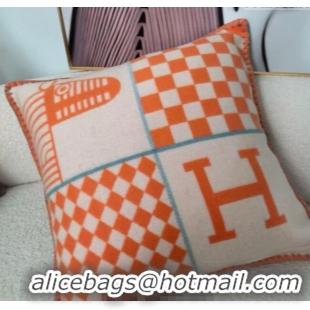Most Popular Hermes Avalon Animaux Nattes Wool Cashmere Pillow 45x45cm HS091032 Orange 2025