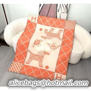 Top Quality Hermes Children Avalon Animaux Nattes Wool Cashmere Blanket 100x140cm HS091032 Orange 2025