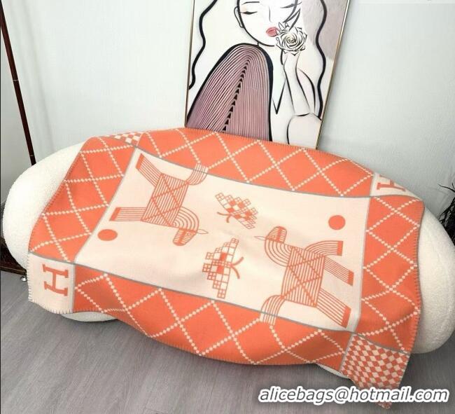 Top Quality Hermes Children Avalon Animaux Nattes Wool Cashmere Blanket 100x140cm HS091032 Orange 2025