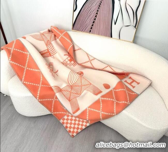 Top Quality Hermes Children Avalon Animaux Nattes Wool Cashmere Blanket 100x140cm HS091032 Orange 2025