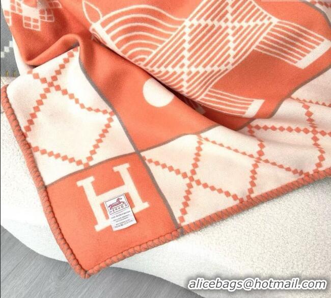Top Quality Hermes Children Avalon Animaux Nattes Wool Cashmere Blanket 100x140cm HS091032 Orange 2025