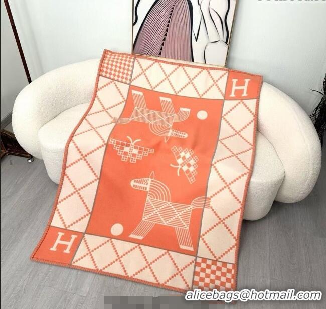 Top Quality Hermes Children Avalon Animaux Nattes Wool Cashmere Blanket 100x140cm HS091032 Orange 2025