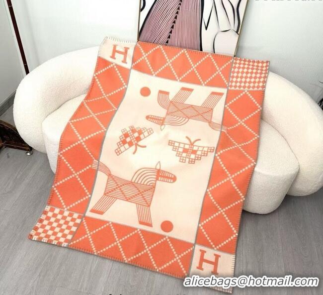 Top Quality Hermes Children Avalon Animaux Nattes Wool Cashmere Blanket 100x140cm HS091032 Orange 2025