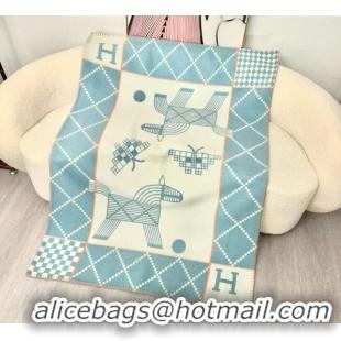 Buy Discount Hermes Children Avalon Animaux Nattes Wool Cashmere Blanket 100x140cm HS091032 Blue 2025