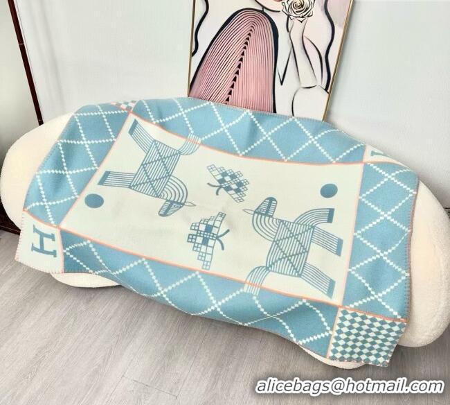 Buy Discount Hermes Children Avalon Animaux Nattes Wool Cashmere Blanket 100x140cm HS091032 Blue 2025