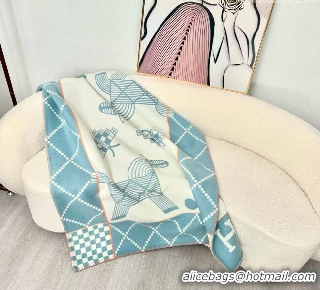 Buy Discount Hermes Children Avalon Animaux Nattes Wool Cashmere Blanket 100x140cm HS091032 Blue 2025
