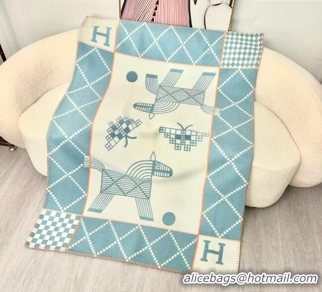 Buy Discount Hermes Children Avalon Animaux Nattes Wool Cashmere Blanket 100x140cm HS091032 Blue 2025