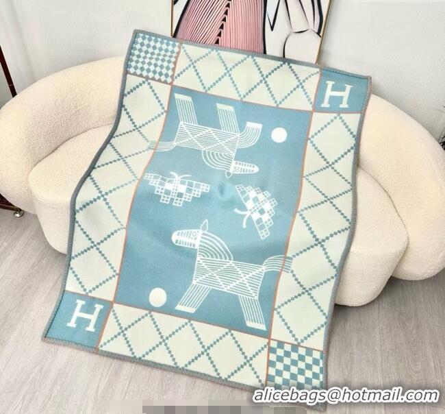 Buy Discount Hermes Children Avalon Animaux Nattes Wool Cashmere Blanket 100x140cm HS091032 Blue 2025