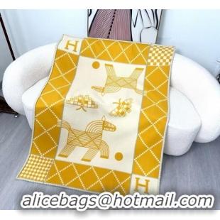 Best Product Hermes Children Avalon Animaux Nattes Wool Cashmere Blanket 100x140cm HS091032 Yellow 2025