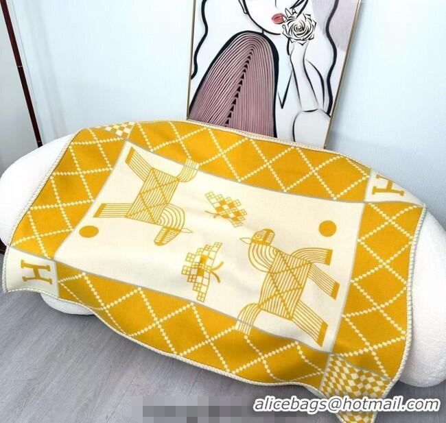 Best Product Hermes Children Avalon Animaux Nattes Wool Cashmere Blanket 100x140cm HS091032 Yellow 2025