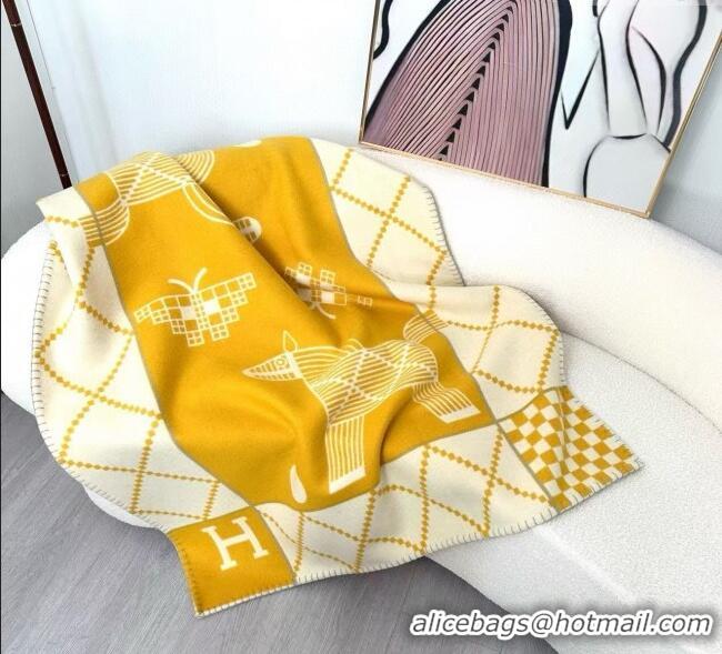 Best Product Hermes Children Avalon Animaux Nattes Wool Cashmere Blanket 100x140cm HS091032 Yellow 2025