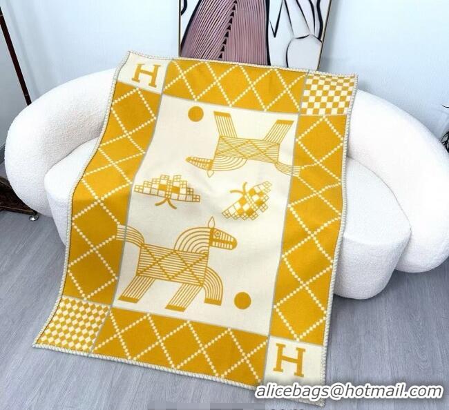 Best Product Hermes Children Avalon Animaux Nattes Wool Cashmere Blanket 100x140cm HS091032 Yellow 2025