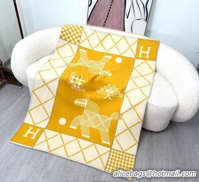 Best Product Hermes Children Avalon Animaux Nattes Wool Cashmere Blanket 100x140cm HS091032 Yellow 2025
