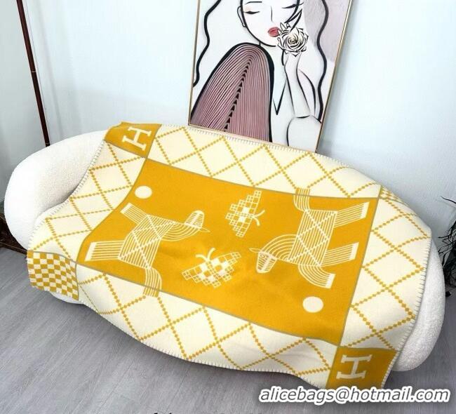 Best Product Hermes Children Avalon Animaux Nattes Wool Cashmere Blanket 100x140cm HS091032 Yellow 2025