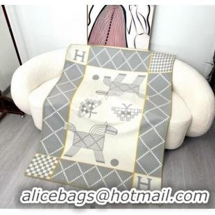 Best Quality Hermes Children Avalon Animaux Nattes Wool Cashmere Blanket 100x140cm HS091032 Grey 2025