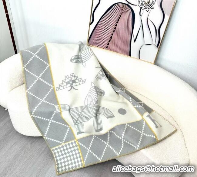 Best Quality Hermes Children Avalon Animaux Nattes Wool Cashmere Blanket 100x140cm HS091032 Grey 2025
