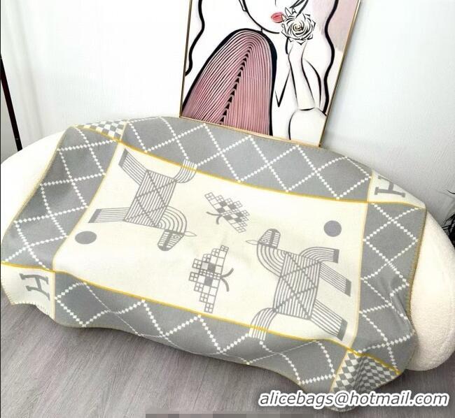 Best Quality Hermes Children Avalon Animaux Nattes Wool Cashmere Blanket 100x140cm HS091032 Grey 2025