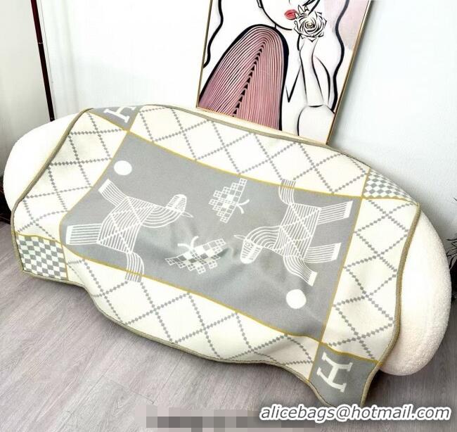 Best Quality Hermes Children Avalon Animaux Nattes Wool Cashmere Blanket 100x140cm HS091032 Grey 2025