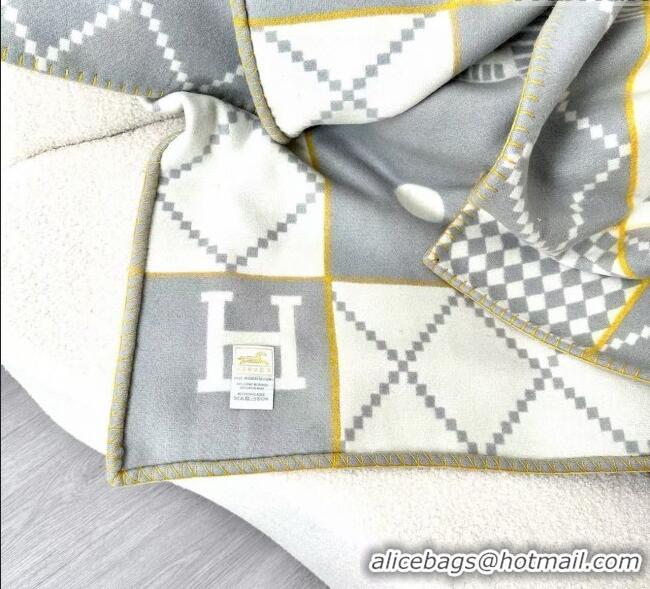 Best Quality Hermes Children Avalon Animaux Nattes Wool Cashmere Blanket 100x140cm HS091032 Grey 2025