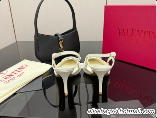 Popular Style Valentino VLogo Signature Slingbacks Pump 8.5cm in Nappa Leather with Strass White 1215078