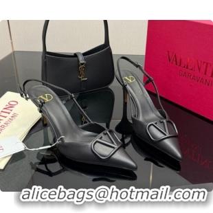 Good Looking Valentino VLogo Signature Slingbacks Pump 8.5cm in Calfskin Leather Black Upper 1215080