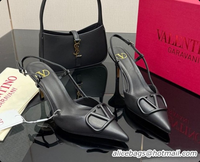 Good Looking Valentino VLogo Signature Slingbacks Pump 8.5cm in Calfskin Leather Black Upper 1215080