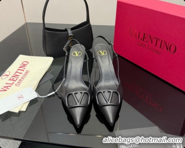 Good Looking Valentino VLogo Signature Slingbacks Pump 8.5cm in Calfskin Leather Black Upper 1215080