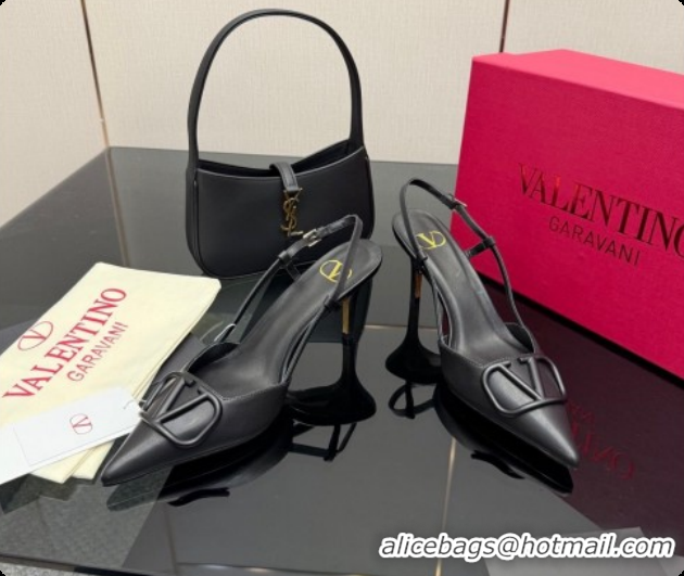 Good Looking Valentino VLogo Signature Slingbacks Pump 8.5cm in Calfskin Leather Black Upper 1215080