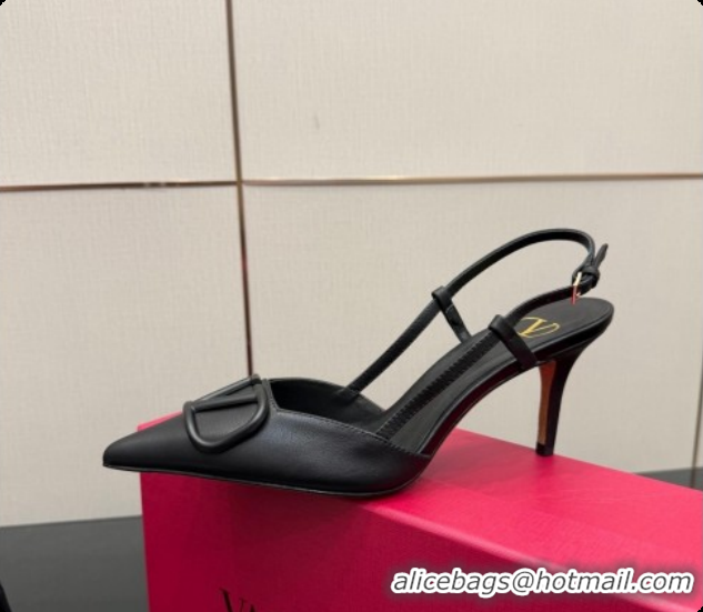 Good Looking Valentino VLogo Signature Slingbacks Pump 8.5cm in Calfskin Leather Black Upper 1215080