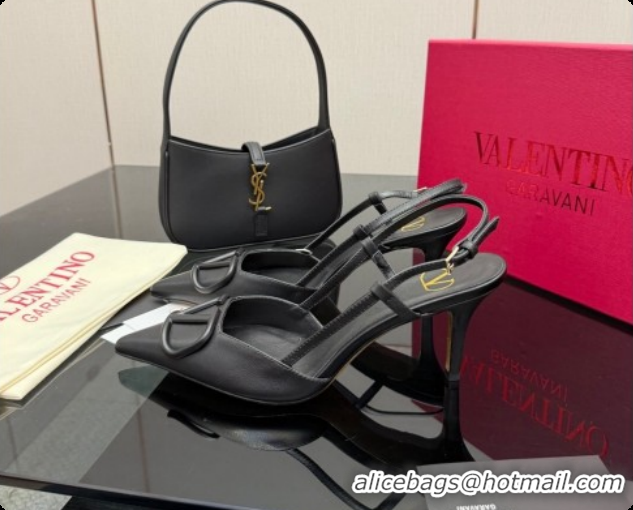 Good Looking Valentino VLogo Signature Slingbacks Pump 8.5cm in Calfskin Leather Black Upper 1215080