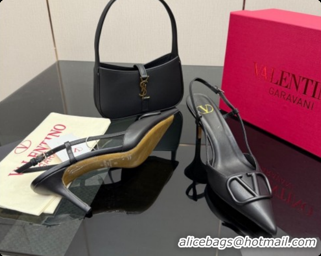 Good Looking Valentino VLogo Signature Slingbacks Pump 8.5cm in Calfskin Leather Black Upper 1215080