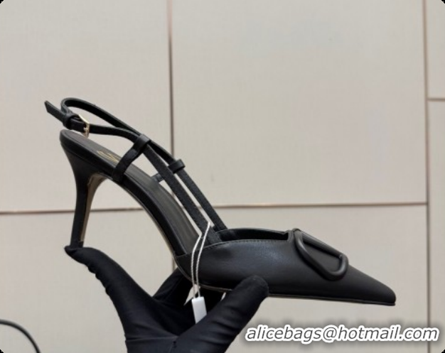 Good Looking Valentino VLogo Signature Slingbacks Pump 8.5cm in Calfskin Leather Black Upper 1215080