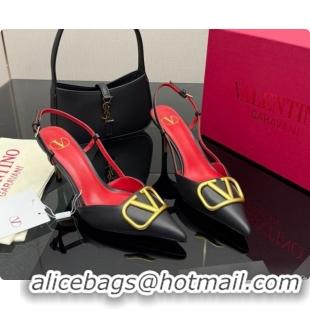 Grade Quality Valentino VLogo Signature Slingbacks Pump 8.5cm in Calfskin Leather Black/Red 1215081