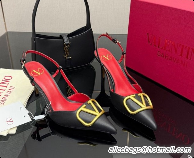 Grade Quality Valentino VLogo Signature Slingbacks Pump 8.5cm in Calfskin Leather Black/Red 1215081