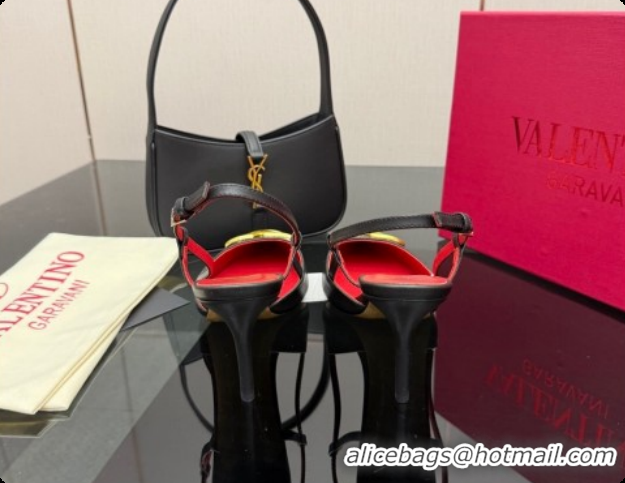 Grade Quality Valentino VLogo Signature Slingbacks Pump 8.5cm in Calfskin Leather Black/Red 1215081