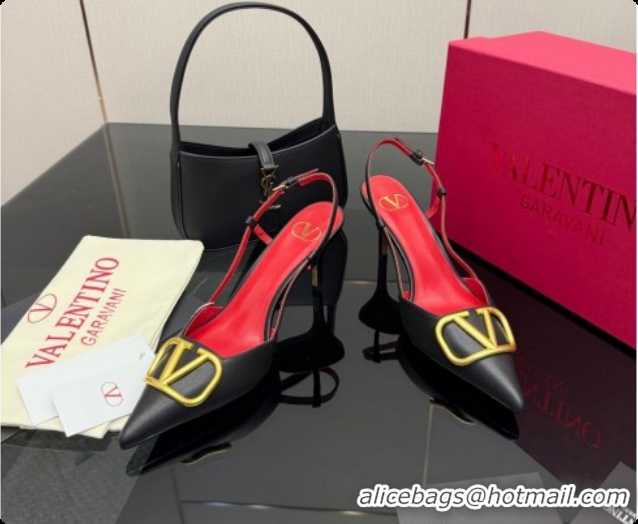 Grade Quality Valentino VLogo Signature Slingbacks Pump 8.5cm in Calfskin Leather Black/Red 1215081