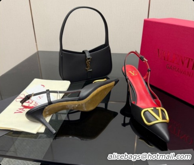 Grade Quality Valentino VLogo Signature Slingbacks Pump 8.5cm in Calfskin Leather Black/Red 1215081