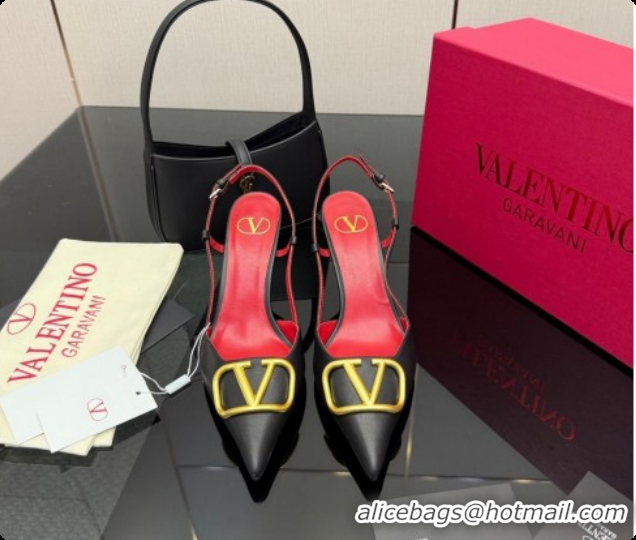 Grade Quality Valentino VLogo Signature Slingbacks Pump 8.5cm in Calfskin Leather Black/Red 1215081