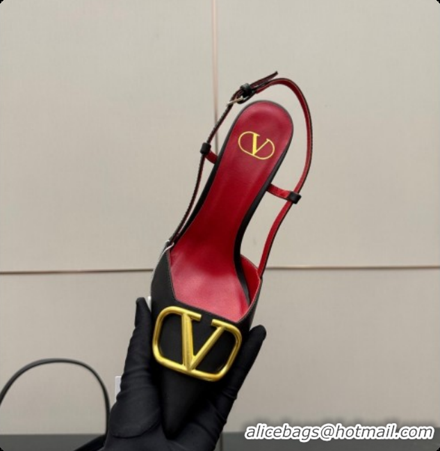 Grade Quality Valentino VLogo Signature Slingbacks Pump 8.5cm in Calfskin Leather Black/Red 1215081