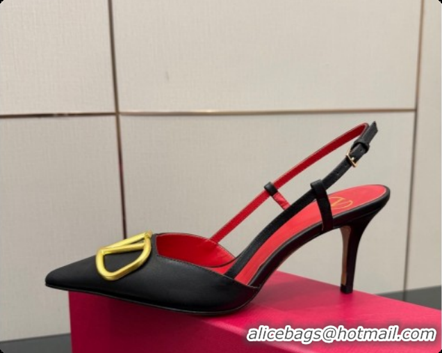 Grade Quality Valentino VLogo Signature Slingbacks Pump 8.5cm in Calfskin Leather Black/Red 1215081