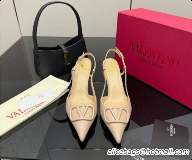 Best Product Valentino VLogo Signature Slingbacks Pump 8.5cm in Calfskin Leather Rose Beige 1215082