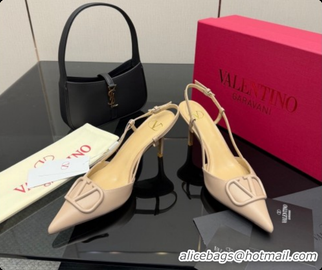 Best Product Valentino VLogo Signature Slingbacks Pump 8.5cm in Calfskin Leather Rose Beige 1215082