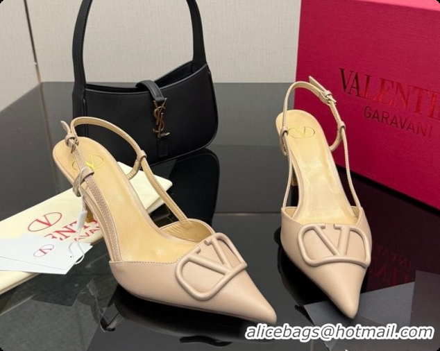 Best Product Valentino VLogo Signature Slingbacks Pump 8.5cm in Calfskin Leather Rose Beige 1215082