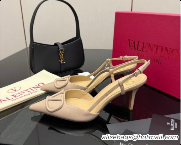 Best Product Valentino VLogo Signature Slingbacks Pump 8.5cm in Calfskin Leather Rose Beige 1215082