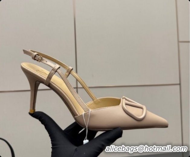 Best Product Valentino VLogo Signature Slingbacks Pump 8.5cm in Calfskin Leather Rose Beige 1215082