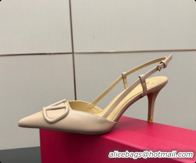 Best Product Valentino VLogo Signature Slingbacks Pump 8.5cm in Calfskin Leather Rose Beige 1215082